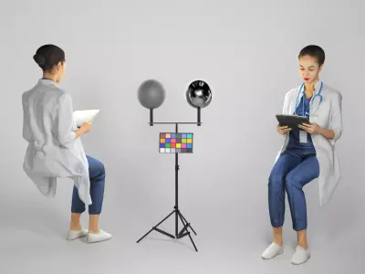 Nurse reads the medical history sitting on the chair 209  Low-poly 3D model