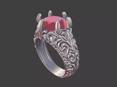 antique style scrollwork ring gemstones 3D print model