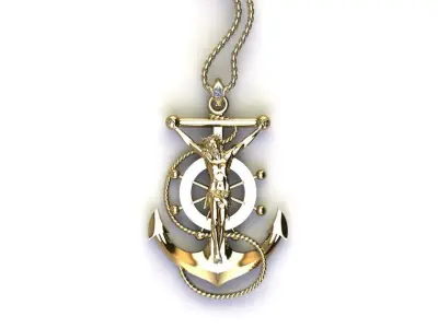 anchor with Jesus only light gold no diamond  3D model