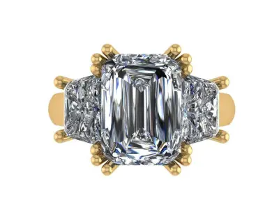 Emerald cut 3 stone diamond ring 3D print model