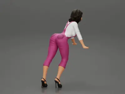 Sexy girl in overalls leans against the car with her hands 3D print model