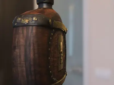 Ornate Pirate Flask with Skull Dagger Emblem Low-poly 3D model