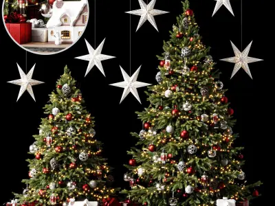 Christmas set 1 tree with stars hanging from it 3D model