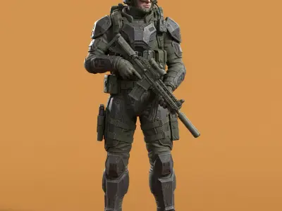 Grimdark Sci-Fi Shock Commander Miniature Free 3D model