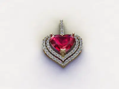Heart Pendant with diamond and heart gem cadfile 3D model
