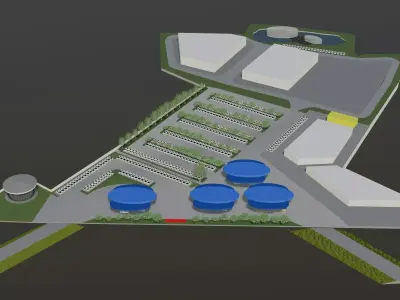 Gas station layout in concept 3D model