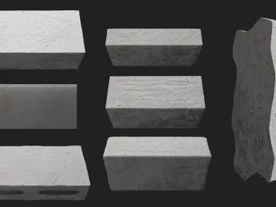 PACK 7 Concrete Blocks with Various Shapes  3D Model 3D model