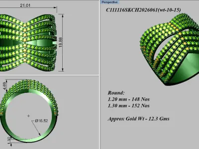 light weight gold diamond rings-C111116SKCH2026061-wt-10-15 3D print model