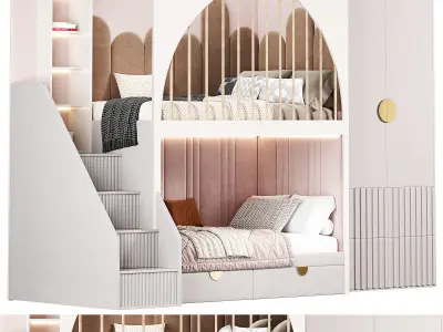 Girls room Childrens locker Bed 3D model