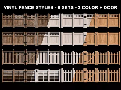 Wooden Fence set package 3D Model Collection