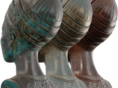 Regal African Queen Bust Sculpture Intricate Low-poly 3D model