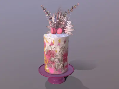 Luxury Golden Pink Buttercream Cake Low-poly 3D model