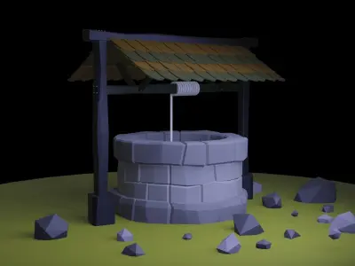 Well Lowpoly water with rocks Free low-poly 3D model