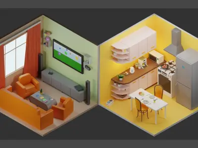 Simple apartment interiors pack 1 Low-poly 3D model