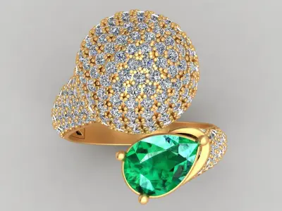 De Grisogono Boule Collection Emerald Diamond Gold Ring  3D print model