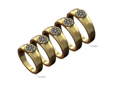 Small Diamond Octagonal ring US sizes 5to9  3D print model