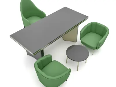 The classic office desk and chair  Low-poly 3D model