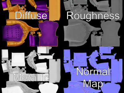 Royal Throne Armchair D Model Pack Low-poly 3D model