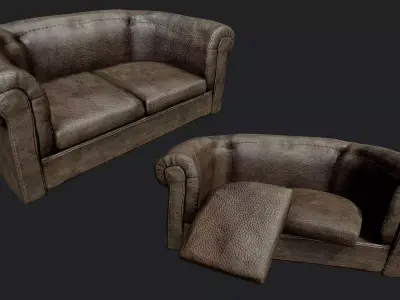 Old Leather Couch PBR Low-poly 3D model