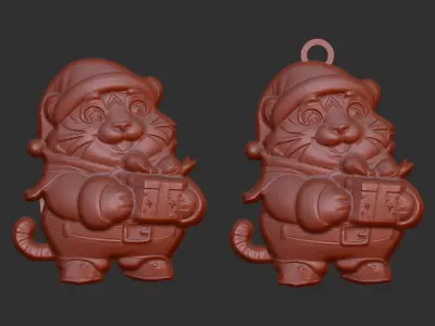 cartoon tiger santa with gift decor  3D print model