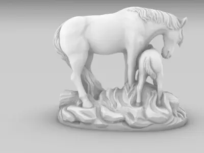 Horse and Foal 3D Model  Artistic Sculpture  3D print model