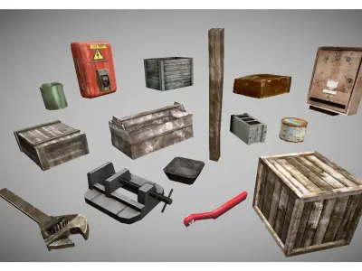 low poly garage objects collection 2 Low-poly 3D model