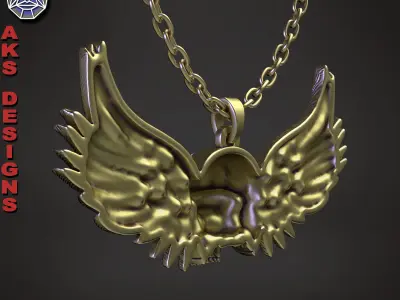 skull Pendant jewelry with wings v1  3D print model