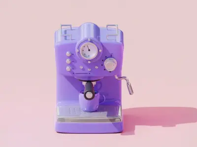 Isometric Stylized Cartoon Vintage Coffee Machine with a cup Low-poly 3D model