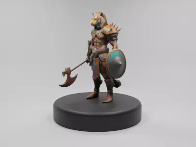 Tiger Warrior 3D Model Game-Ready Stylized Character  Low-poly 3D model