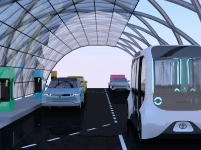 Charging station with cars and minibus II 3D model