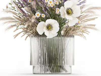 Bouquet Of Wild Flowers In Vase Lavender poppy 483 3D model