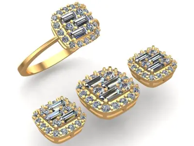 Diamond Solitaire Baguette Ring 3D print model order