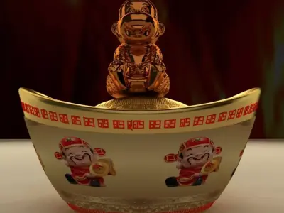 Chinese gold ingot wint monkey 3D model