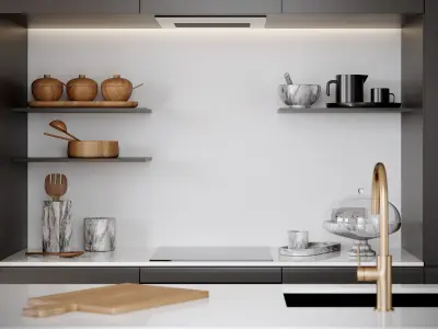 Kitchenware collection in wood and marble 3D model