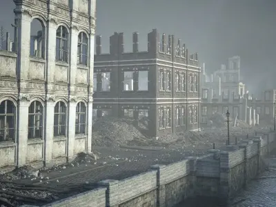 Ruins after the war Low-poly 3D model