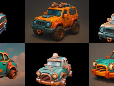 Stylized Car Advanced model bundle 17 pack 100 glb 3D model