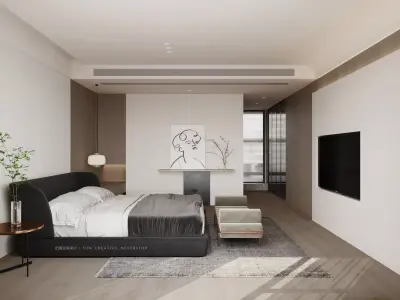 Modern Elegance - 3D Living Dining and Bedroom Spaces 3D model