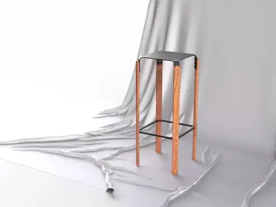 Scandinavian Design Four legged Bar Stool 3D model