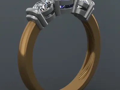 Engagement ring with three stones 3D print model