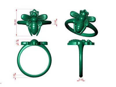 Golden Fly Ring Size 55 3D ready to print 3D print model