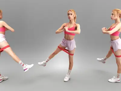 Young woman doing exercises with fitness rubber band 340 Low-poly 3D model