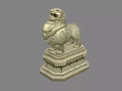 Standing Stone Lion Sculpture Low-poly 3D model
