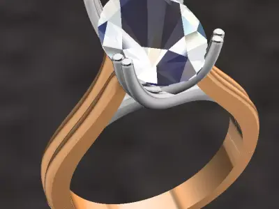 single solitair ring  ovel diamond 3D print model