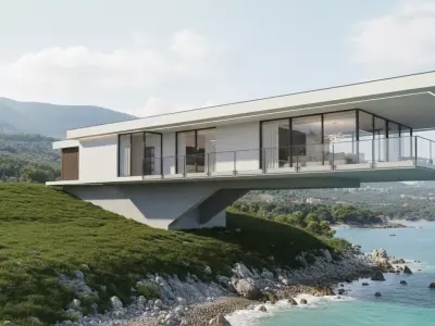 Modern Cantilever House Minimalist Elevated Villa 3D model