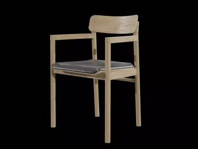 POST Chair-3346-oak wood and leather Low-poly 3D model
