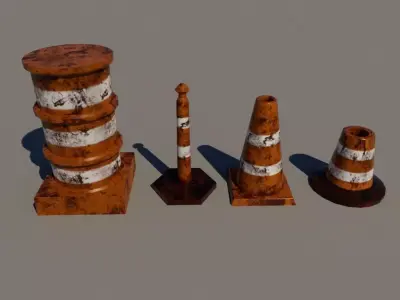 Construction Cones Low-poly 3D model