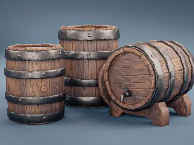 Stylised Barrel Low-poly 3D model