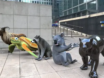 Animal Group Raccoon Sea turtle Wolverine Goat Koala bear 3D model