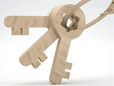 Keychain with Wooden Keys 3D model