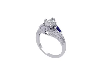 Round  Stone Art Deco Ring 3D print model
